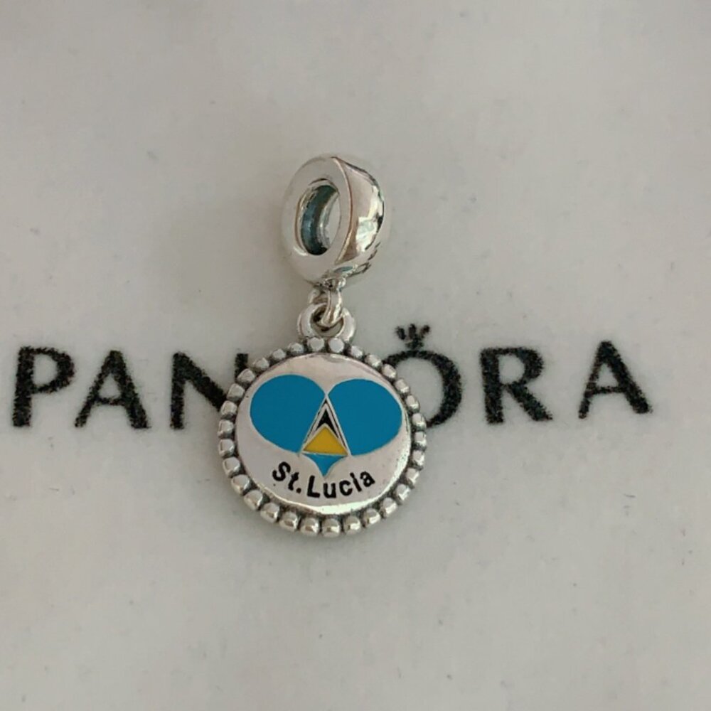 Pandora Saint Lucia Flag Exclusive Dangle Charm Pendant /Exclusive Enamel Dangle